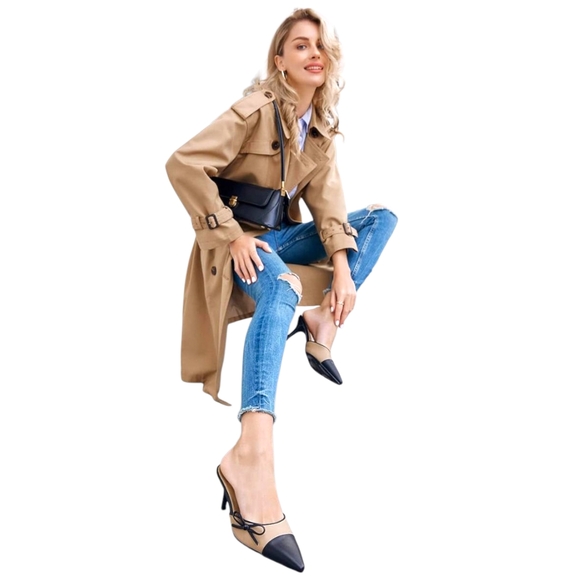 Sophisticated Black and Tan Stiletto Kitten Heels - Picture 3 of 16